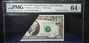 Error Fr#2022-G 1974 $10 Major Fold Over Error PMG CUNC 64 - Picture 1 of 2