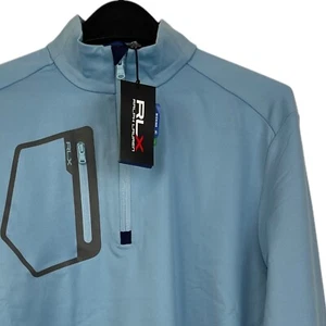 NEW RLX Ralph Lauren Mens M Performance 1/4 Zip Golf Pullover Stretch Blue $148 - Picture 1 of 12