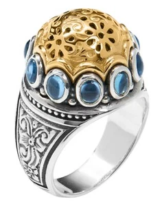 Konstantino Dome Sterling Silver 18k Gold & Blue Spinel Ring DKJ977-478 S8 - Picture 1 of 4