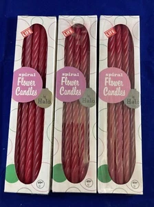 15 Vintage rote Spiral Blumen Kerzen von Halo 10,5 Zoll 3/5er Set - Bild 1 von 17