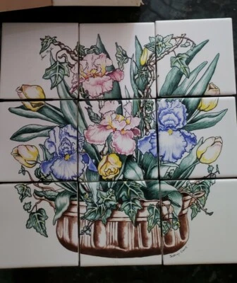 JEFFREY COURT 9 PEÇAS MURAL DE FLORES MISTAS DE CERÂMICA  - Imagem 1 de 2