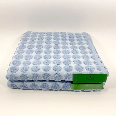Полотенце для ванны Kate Spade 2 шт. текстурированное Blue Dot 30 X 56 дюймов 100% хлопок Oeko Tex новое с ценниками - Изображение 1 из 4