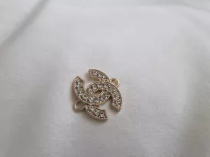 One Chanel CLEAR Crystals Flat Button Connector Charm 24mm x 14mm - Picture 1 of 5