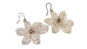 GORGEOUS Sterling Silver FLOWER Drop Elegant Earrings - SALE! - Picture 1 of 2