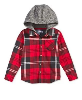 Camisa con Capucha Epic Threads Boys Roja Marrón Franela a Cuadros Aspecto en Capas $46 TINI {&} Foto 1 de 4