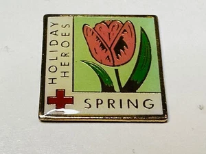American Red Cross Blood Donor Volunteer Pin Holiday Heros Spring Tulip Flower - Picture 1 of 2
