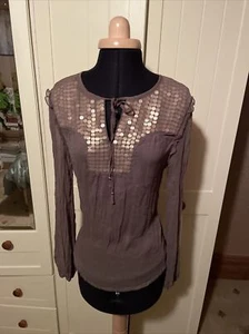 PRINCIPLES Light Brown Chiffon Sequin Trim Lightweight Crinkle Blouse Size 12 - Picture 1 of 9