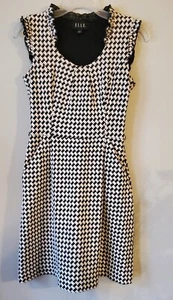 ELLE Black White Plaid Houndstooth Frill Bodycon Dress Womens Size 4 - RN# 73277 - Picture 1 of 12