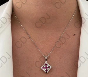 Trendy schönes Geschenk 4 Damen Lab Created Multi Stein Anhänger Kette 925 Silber - Bild 1 von 6