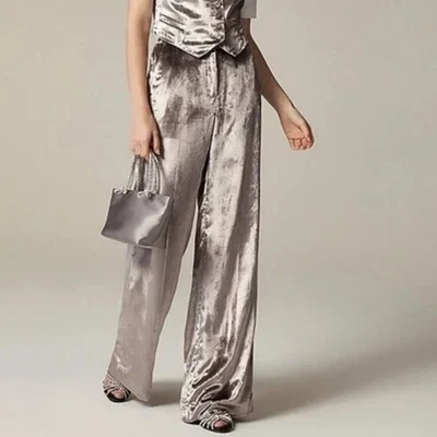 NWT J. Crew  Carolina Pants Drapey Velvet High Waist Wide Leg Luxury Size 14 - Image 1 of 4