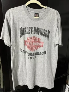 👋 1997 Harley Davidson Daytona Beach, W/Back Print, Gray Tee Size L - Picture 1 of 4