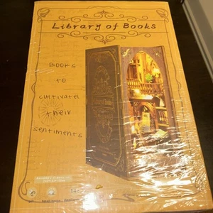 DIY LIBRARY OF BOOKS 3D Wooden Puzzle LED Light Model Kit Bookend Decoration - Picture 1 of 4