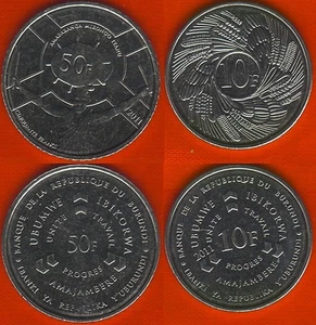 Burundi set of 2 coins: 10 - 50 francs 2011 UNC - Picture 1 of 1