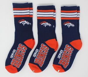 Denver Broncos NFL 4-Stripe Deuce *3 Pairs* Crew Socks *Youth Size