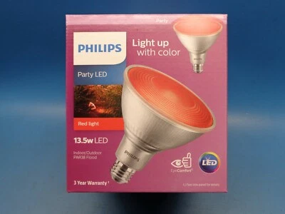 (1) RED LED Philips 13.5W 90 Watt Equivalent PAR 38 Flood 469106 Light Bulb - Image 1 of 4