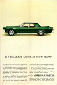 PRINT AD 1963 Lincoln Continental Green Sedan 6.5 x 10 - Picture 1 of 3