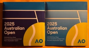 2025 Men & Women's Australian Open Coloured UNC $2 Privy Mark Coin Sealed folder - Picture 1 of 2