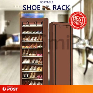 10 Tier Shoe Rack 27 Pairs Cabinet Storage Organiser Stand Dustproof Cover - Picture 1 of 7