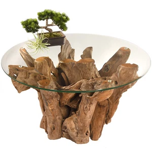 Couchtisch 80x80 Koroba Rund Teak Wurzeltisch Holz Beistelltisch Tisch Wurzel - Bild 1 von 8