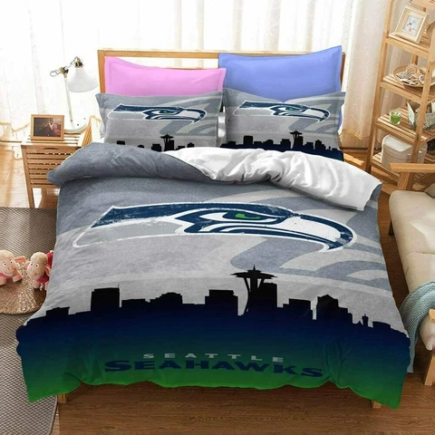 Seattle Seahawks Duvet/Quilt Covers Pillowcases Soft 3Pcs Zipper Bedding Sets Cover