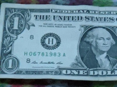 "1983" Birthday year Cool Fancy Serial Number One Dollar Bill_ US Banknote    - Image 1 of 4