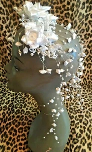FRENCH VINTAGE BRIDE HAIR ACCESSORY HEADPIECE~ WHITE SILK FLOWERS & PEARLS ~ NEW - Picture 1 of 8