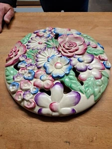 Placa de Pared Clarice Cliff Original Floral 33cm Grande Repujado Floral Decoración - Imagen 1 de 4