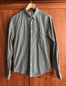 Timberland Mens Slim Fit Button Down Shirt Sz M Green Gingham Check Pure Cotton - Picture 1 of 19