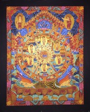 Handpainted Tibetan Chinese Buddha wheel & Life Meditation Thangka Painting