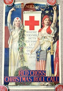 ORIGINAL 1918 AMERIKANISCHES ROTES KREUZ WEIHNACHTEN APPELL KRIEGSPROPAGANDA POSTER - Bild 1 von 7