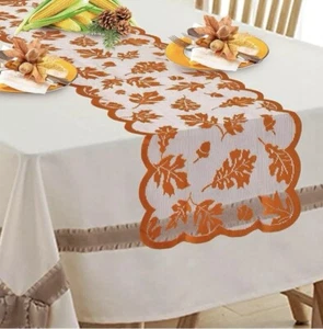 Fall Maple Lace Table Runner, 72x13in Fall Maple Leaves Table RunnerHome Decor - Picture 1 of 13