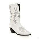 Women's Retro Style Cowboy Boots Embroidery Pointed Toe Pull On Shoes 34-48 Sz
