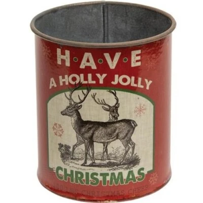 Nueva lata de metal primitiva CHRISTMAS DEER HAVE A HOLLY JOLLY 4"H X 3.25"W X 3.25"D Foto 1 de 2
