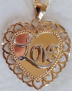 Vintage Valentine Heart Charm LOVE Pendant 10K GOLD with 18" Chain - Picture 1 of 5