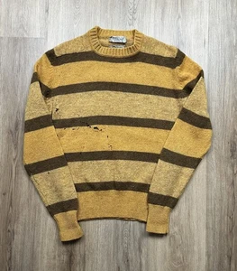 60s Vintage Prescott Casuals Wool Mustard Yellow Striped Sweater Small - Picture 1 of 7