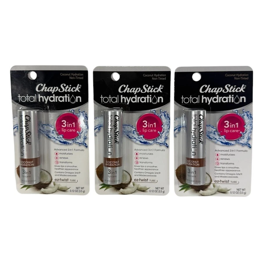 2 Pk Chapstick Total Hydration 3-In-1 Lip Care Coconut Hydration Non Tinted