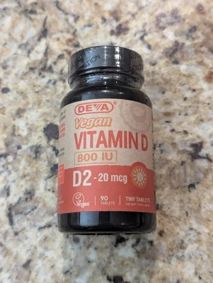 Vitamina D vegana Deva 800 UI D2 20 mg comprimidos pequeños 90 unidades caducidad: 26/06 Foto 1 de 4