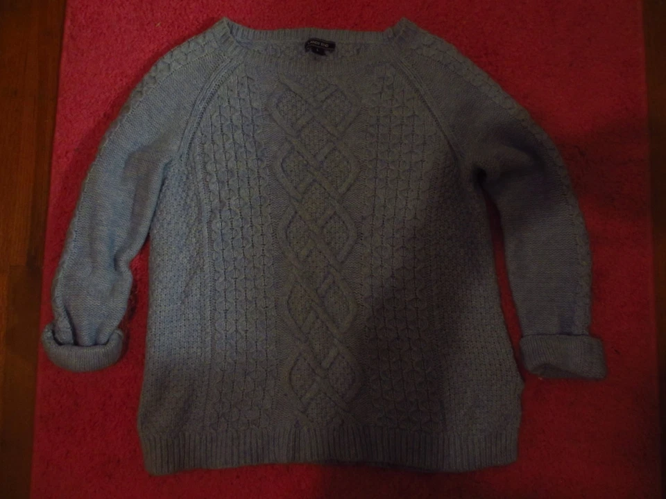Lands End Cable Knit Fishermans Chunky Sweater Size Large Light Blue Warm - Image 1 of 1