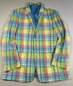 SADDLEBRED Pastel Plaid 2 Button Cotton Blazer Mens 42R Sport Coat Derby Golf - Picture 1 of 16