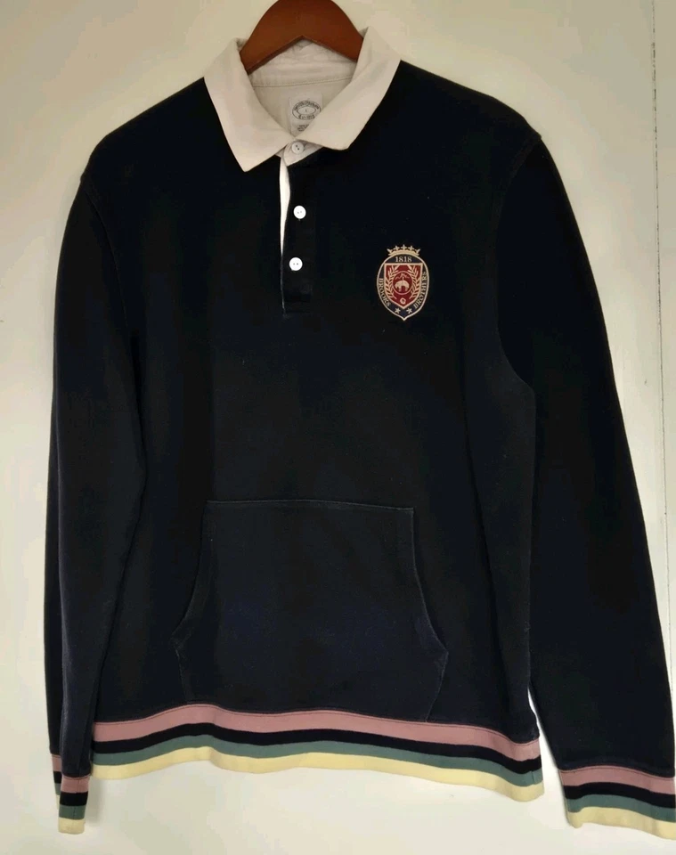Camisa de Rugby Brooks Brothers Para Hombres L Negra Rayas Cresta Logo L/S Preppy Polo Foto 1 de 4