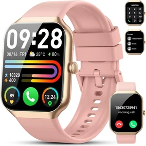 Smartwatch für Herren Damen Annehmen/Anrufen, 1,96" Fitnessuhr, Gold Rosa - Bild 1 von 7