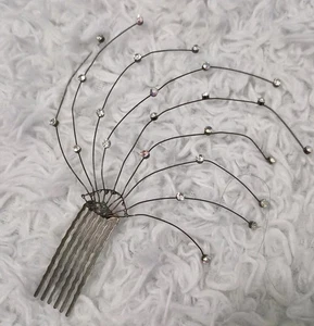 Dainty Vintage Starburst Rhinestone Crystal Hair Comb Silver 6 inch Adjustable - Picture 1 of 5