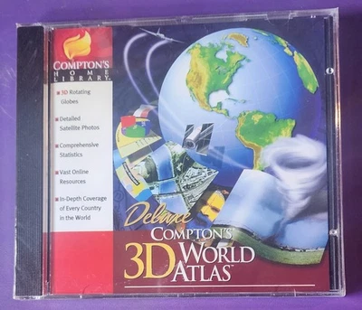 Deluxe 3D World Atlas Comptons Home Library w/ Satellite Photos Windows 95 New - Image 1 of 2