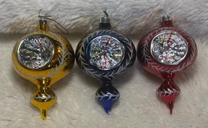 Vintage glänzend Glitzer Lametta Einzug Reflektor Glas Weihnachtsschmuck Tropfen Kugel - Bild 1 von 4