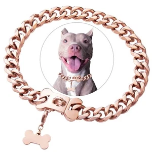 Rose Gold Stainless Steel Cuban Link Heavy Duty Dog Collar for Small Medium L... - Picture 1 of 6