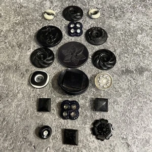 Vintage Estate Plastic Black & Rhinestone Sewing Crafting Button Lot 123-63 - Picture 1 of 6