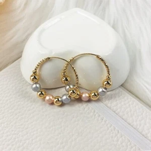 18k Layered Real Gold Filled Multi colors Hoop Earrings - Picture 1 of 4