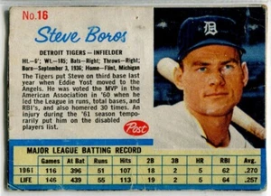 1962 Post Cereal #16 Steve Boros Detroit Tigers - Picture 1 of 2