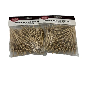 Gold Ball Cocktail Picks, Bamboo Toothpicks (3.5 In, 2 Pack) 200 Count New - Picture 1 of 2