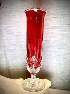 Vintage Waterford Lismore Crimson Red Vases Pair 8.1” Crystal Pedestal Footed - Picture 1 of 10